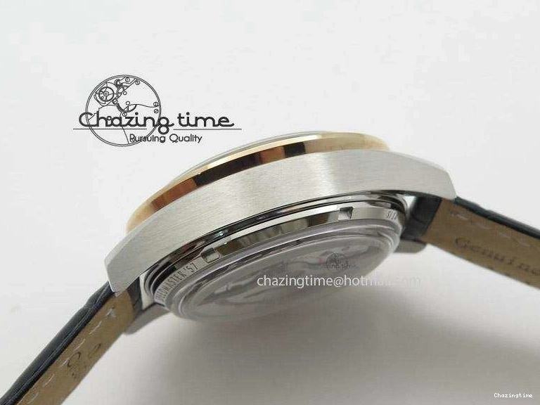 0517 Trendsetting Speedmaster ’57 SS Chrono AXF Best Edition RG Bezel Black Dial on Black Leather Strap A 8283